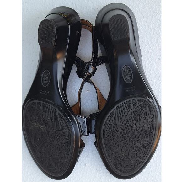 Sofft Andrea Patent Leather Strappy Kitten Wedge Slingback Black Sandal Sz. 8.5 - Picture 7 of 12